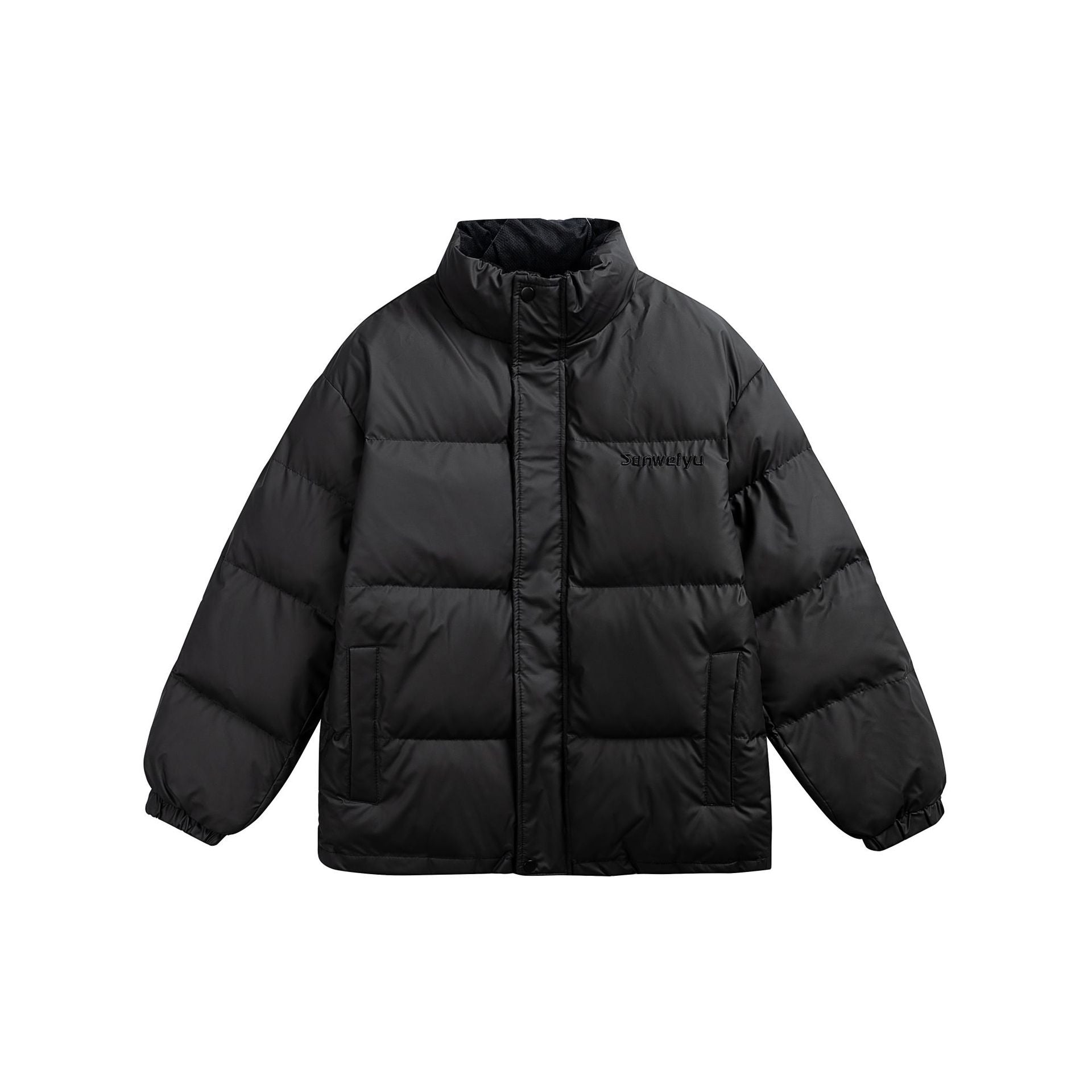 Women's short padded stand-collar puffer jacket with concealed snap button placket Chichicherry
