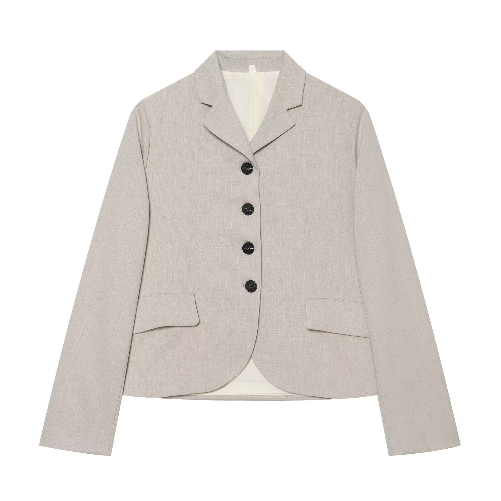 Women's short blazer with minimalist lines, rounded hem, and flap pockets Chichicherry