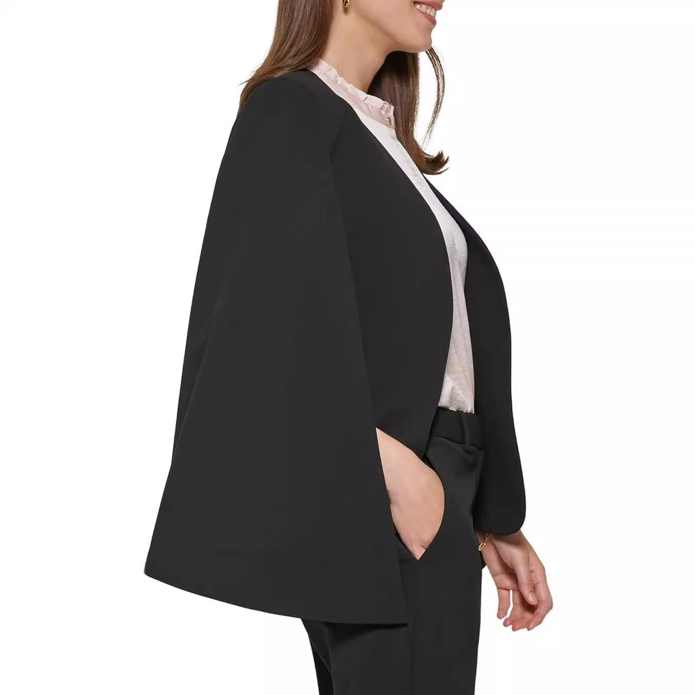Women's Cape Blazer Set in Tailoring with Cape Sleeves and Slim Suit Pants Chichicherry
