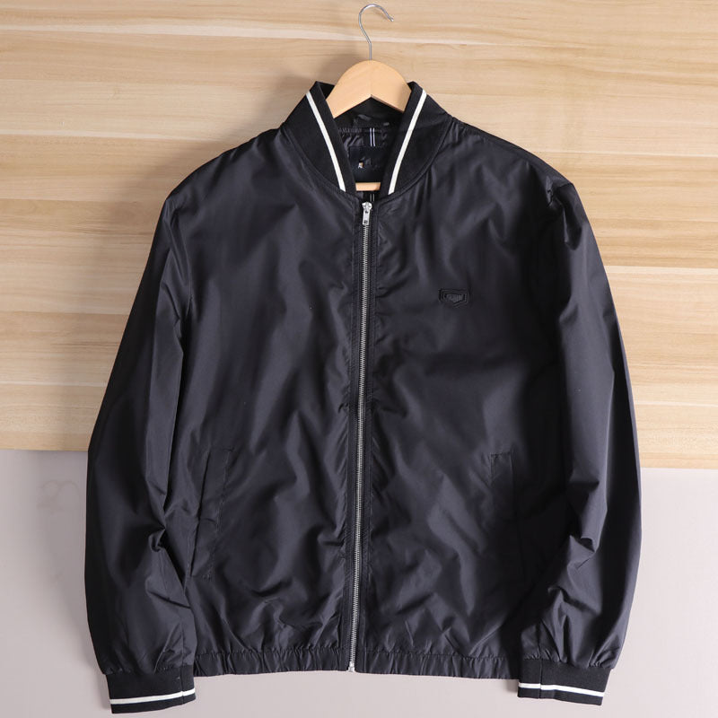 Men's Lightweight Windbreaker Bomber Jacket with Striped Ribbed Cuffs and Lining Chichicherry