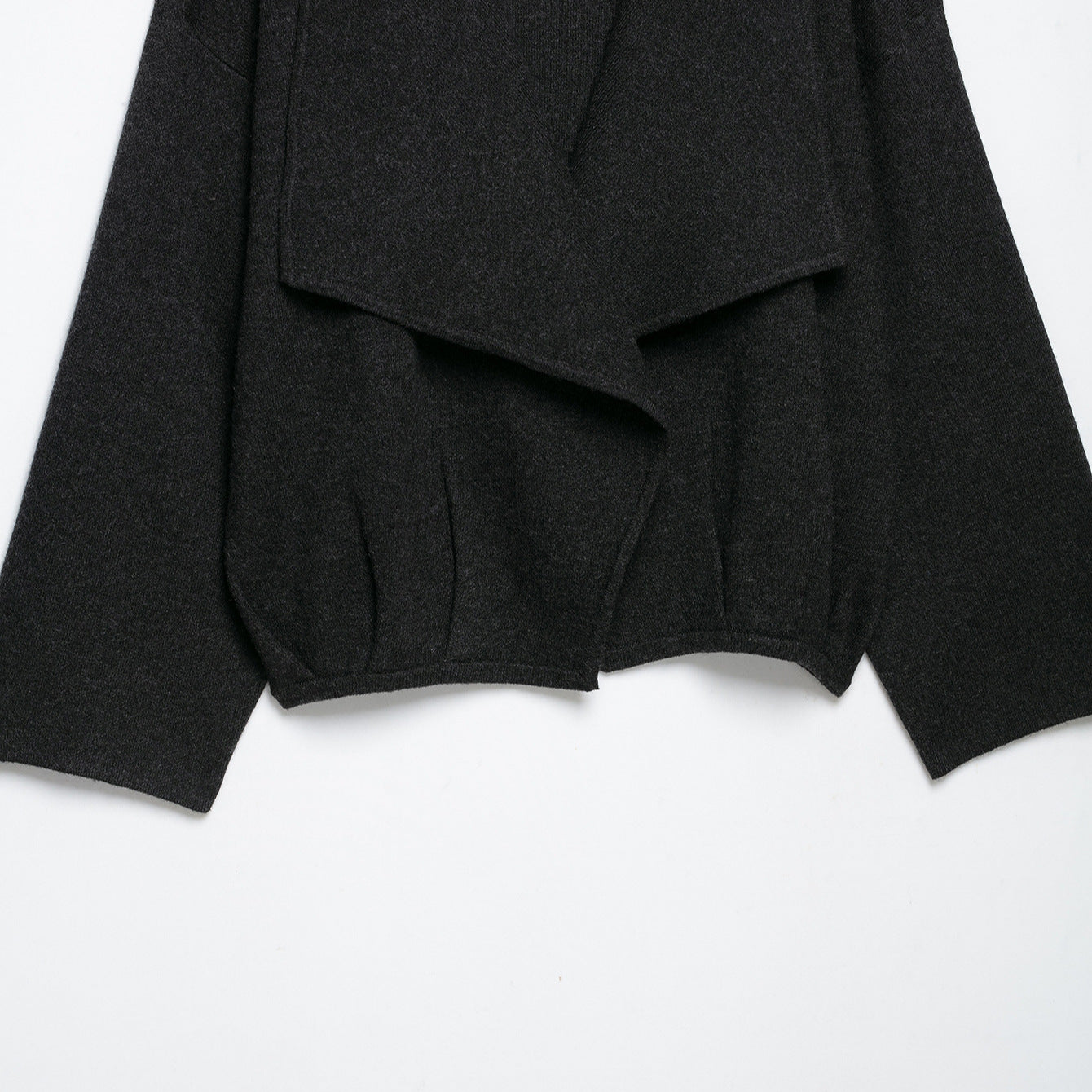 Women's short cut open wool blend cardigan with large shawl collar and boxy cropped silhouette Chichicherry