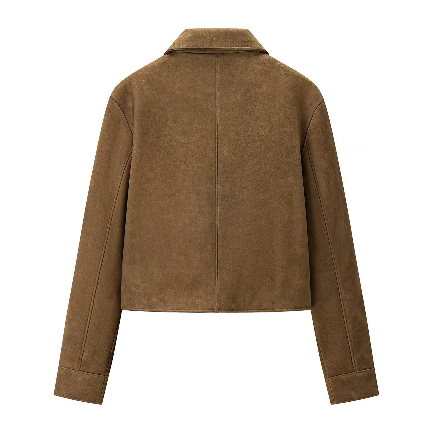 Women's short cut suede look jacket with shirt collar and button placket Chichicherry