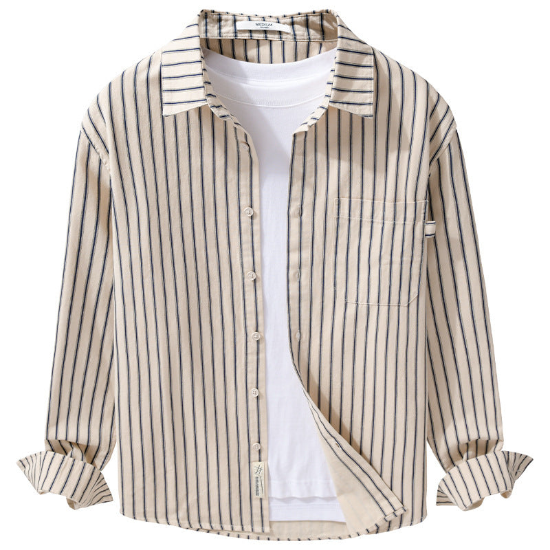 Men's Lightweight Cotton Relaxed Shirt with Vertical Double Stripe, Kent Collar and Patch Chest Pocket Chichicherry
