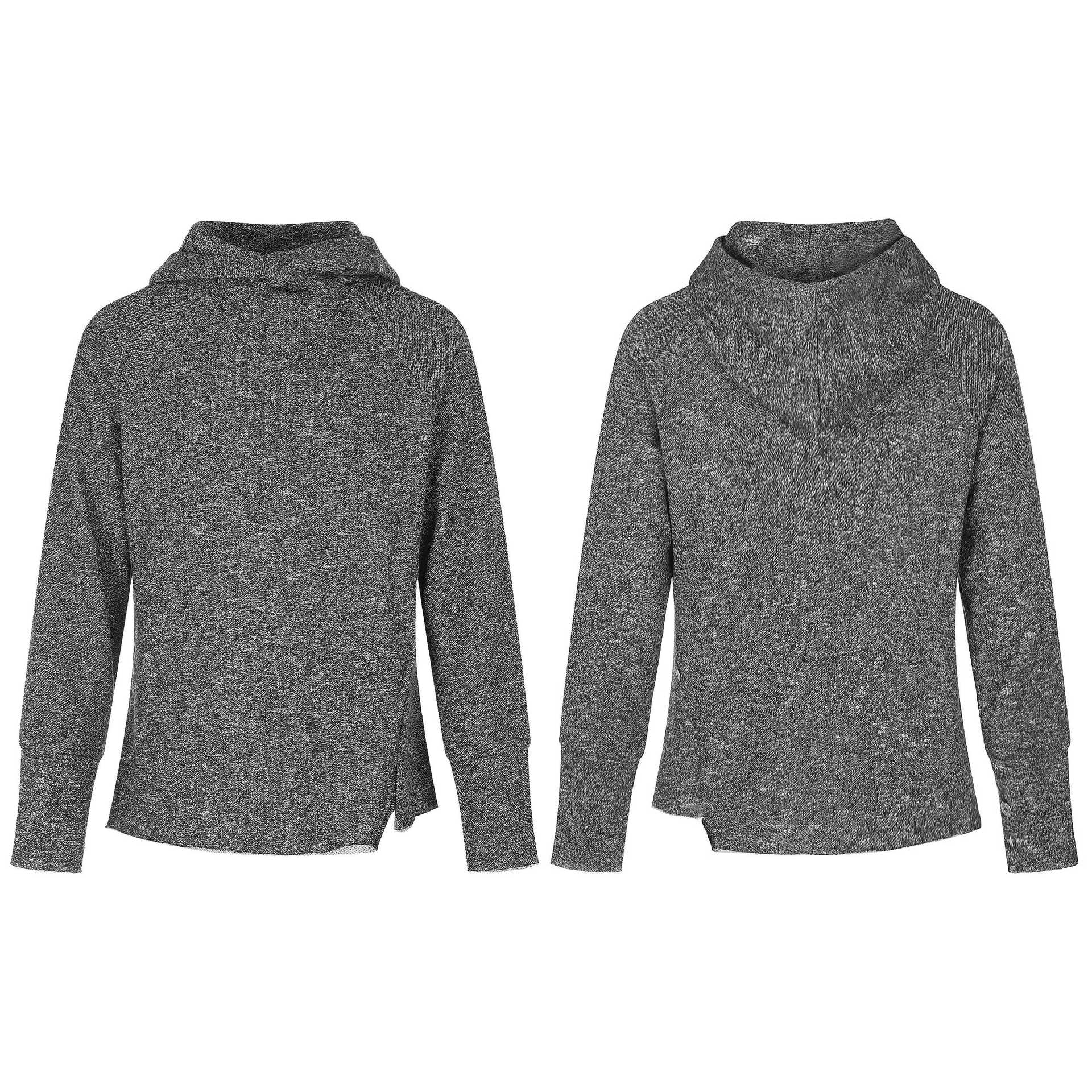 Women’s finely textured knit sweater with funnel neck, raglan sleeves, and side slit Chichicherry