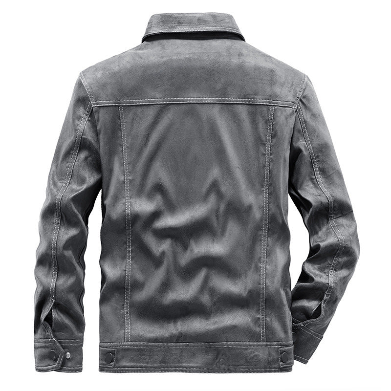 Men's suede trucker jacket with snap buttons and contrast stitching Chichicherry