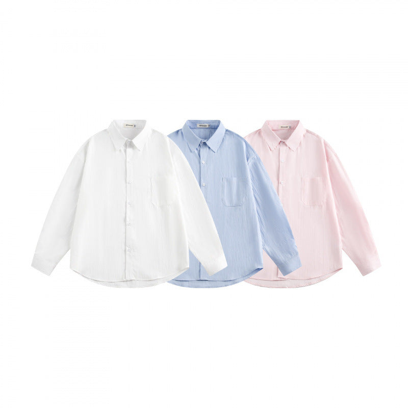 Unisex Oversize Lightweight Structured Cotton Shirt with Chest Pocket and Rounded Hem Chichicherry