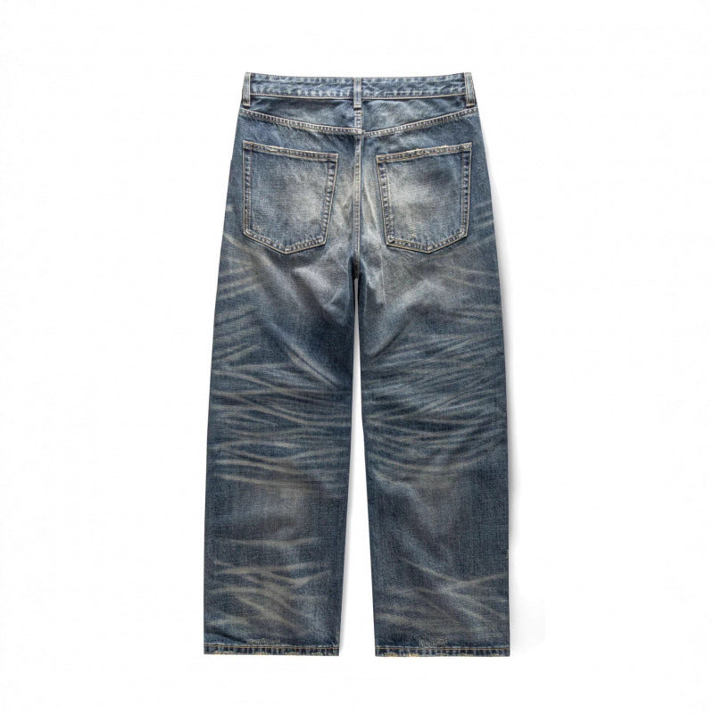 Men's loose vintage jeans with high waist and pronounced used wash Chichicherry