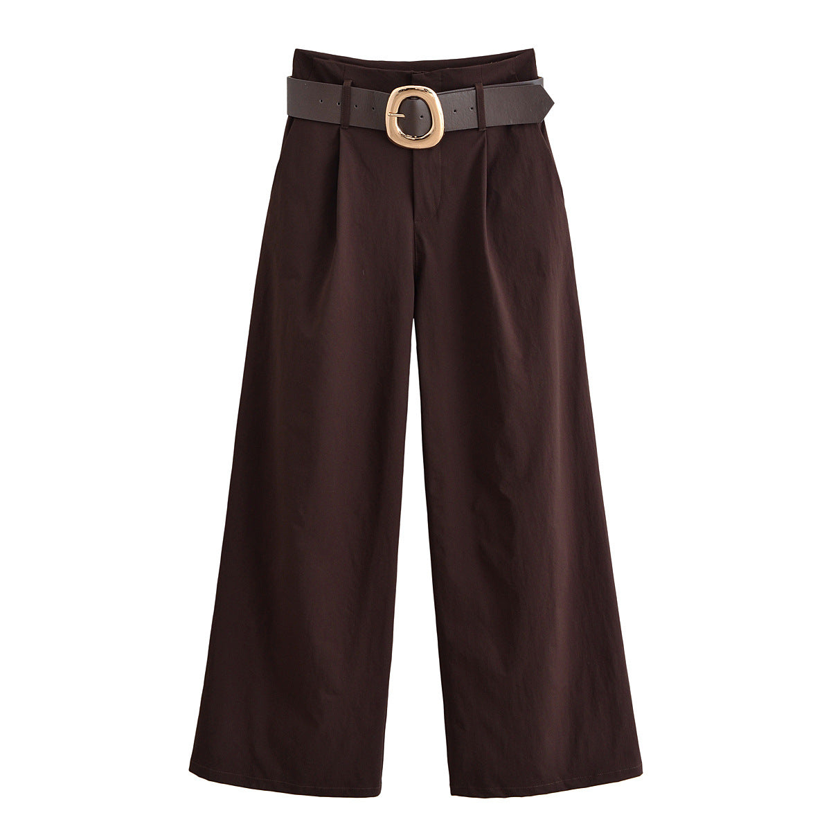 Women's High-Waisted Culotte Palazzo Trousers with Pleats and Wide Decorative Belt Chichicherry