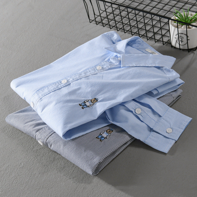 Men's Striped Cotton Shirt with Fine Embroidery and Relaxed Fit Chichicherry