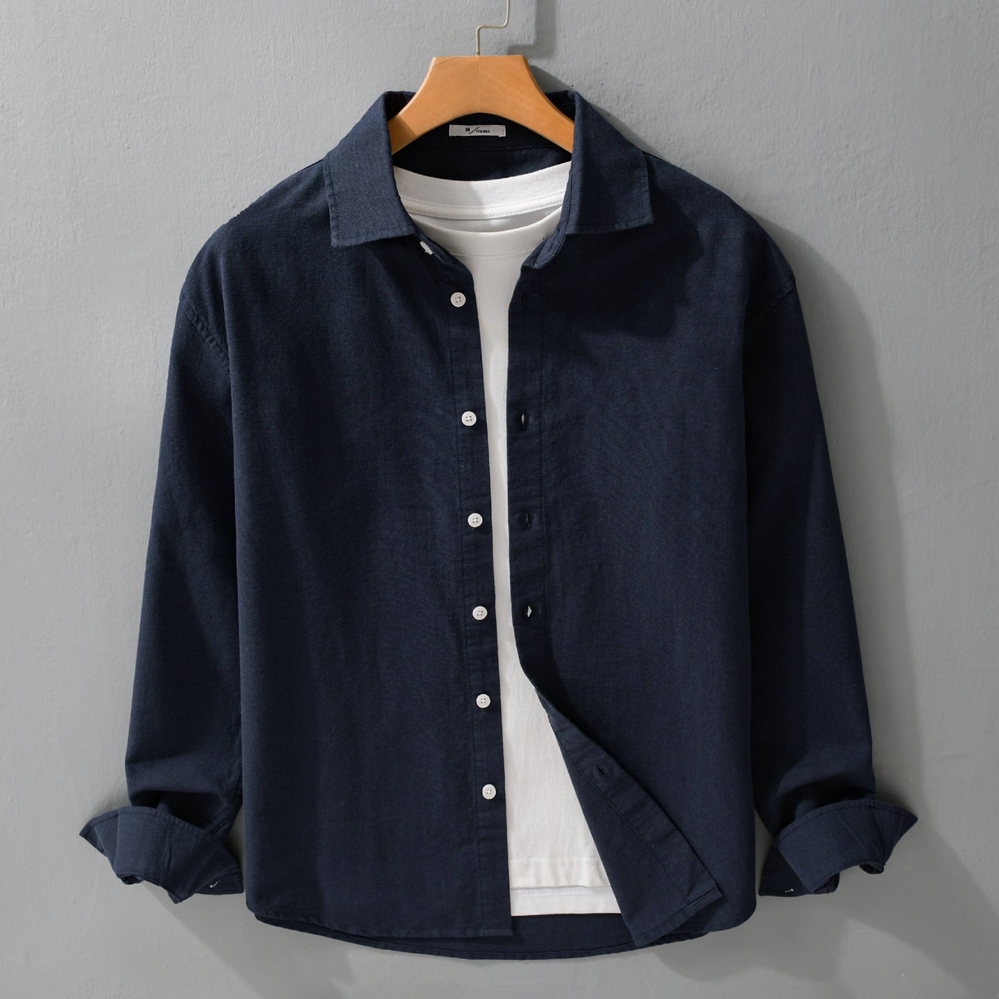 Men's Lightweight Linen-Cotton Overshirt with Kent Collar, Relaxed Fit and Continuous Button Placket Chichicherry