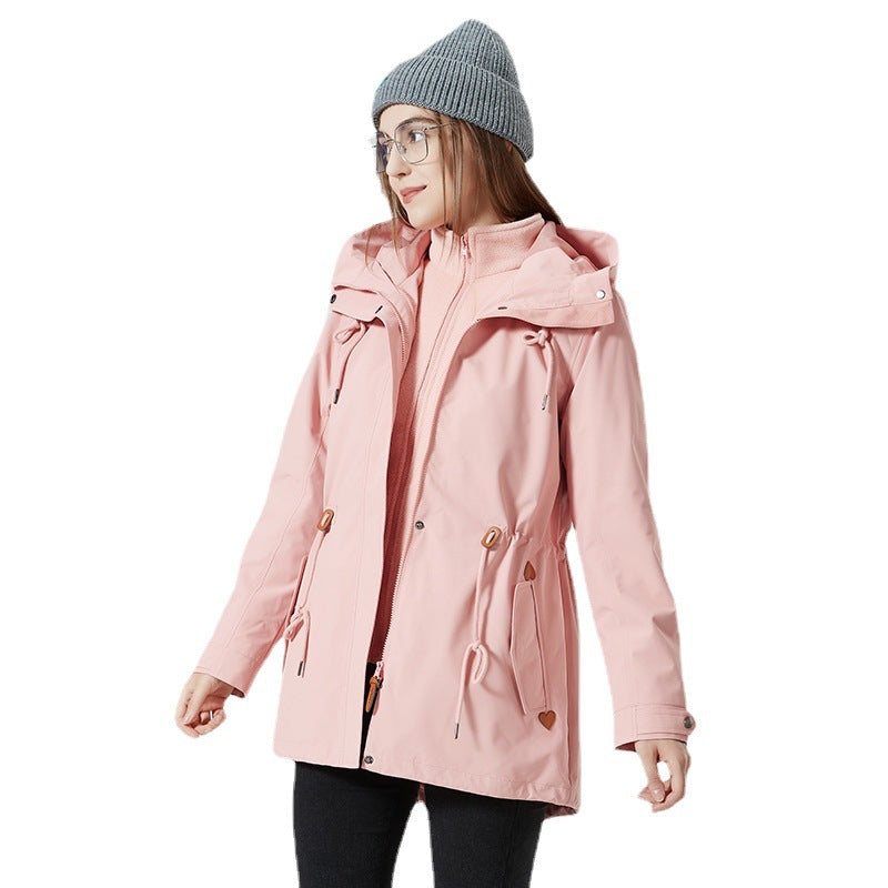 Women's Water-Repellent Fitted Parka Jacket with Hood and Drawstring Chichicherry