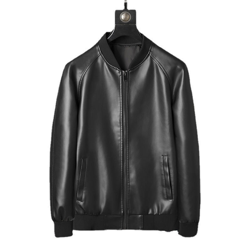 Men's slim faux leather bomber in a minimalist aviator look with ribbed hem Chichicherry
