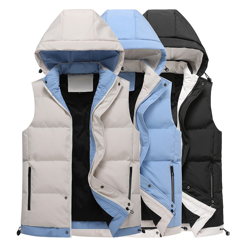 Men's Sleeveless Padded Vest with Hood, Thermal Insulation and Body Shaping Cut Chichicherry
