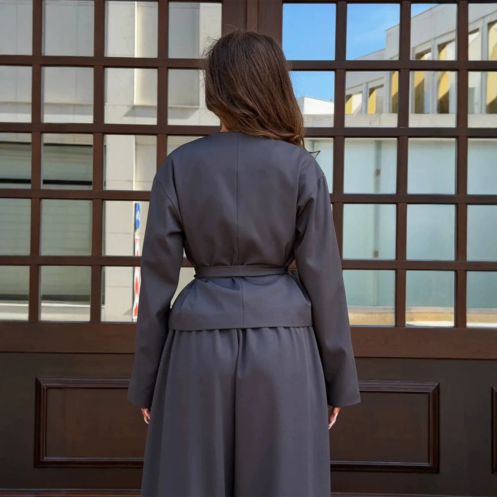 Women's Elegant Two-Piece Set with Wrap Jacket and Wide Pleat Trousers Chichicherry