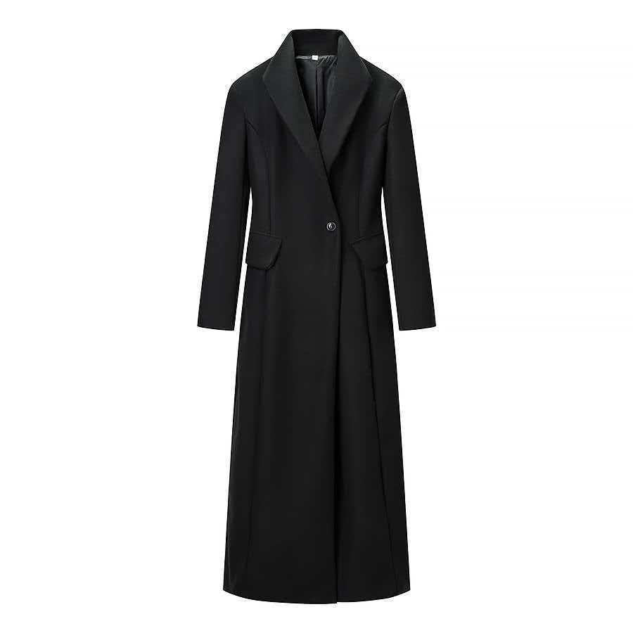 Women Tailored Longline Coat with Emphasized Shoulder Area and One-Button Closure Chichicherry