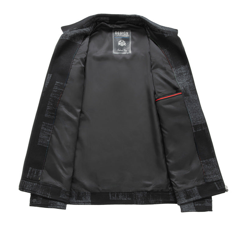 Men's overshirt jacket in shirt jacket style with graphic patch pattern and zipper Chichicherry