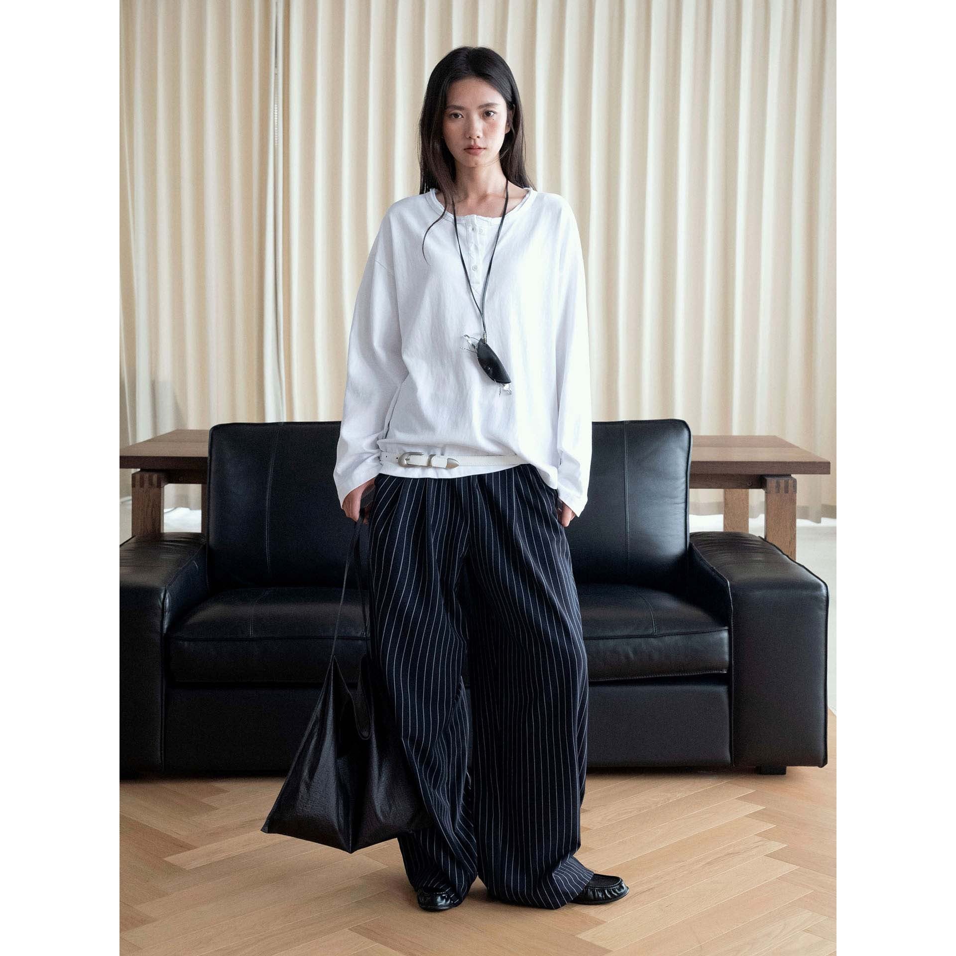 Women Oversized Henley Shirt with Raw Edge and Light Cotton Quality Chichicherry