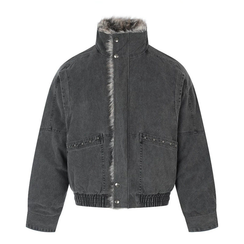 Ladies short bomber jacket with faux fur lining, stand collar and elastic waistband Chichicherry