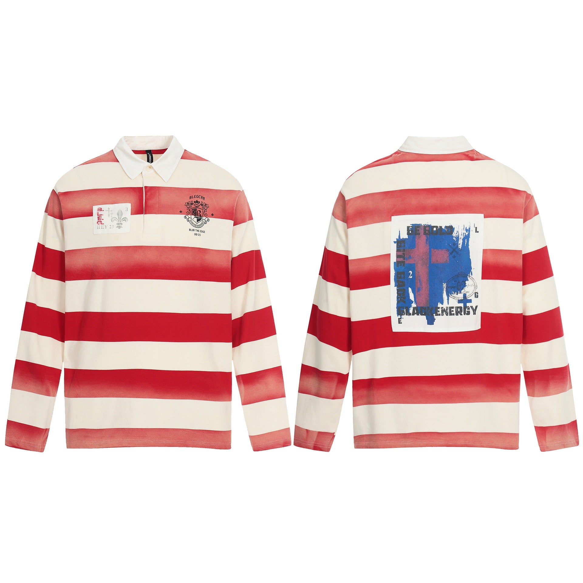 Men's Oversize Rugby Shirt with Polo Collar and Wide Stripe Pattern Chichicherry