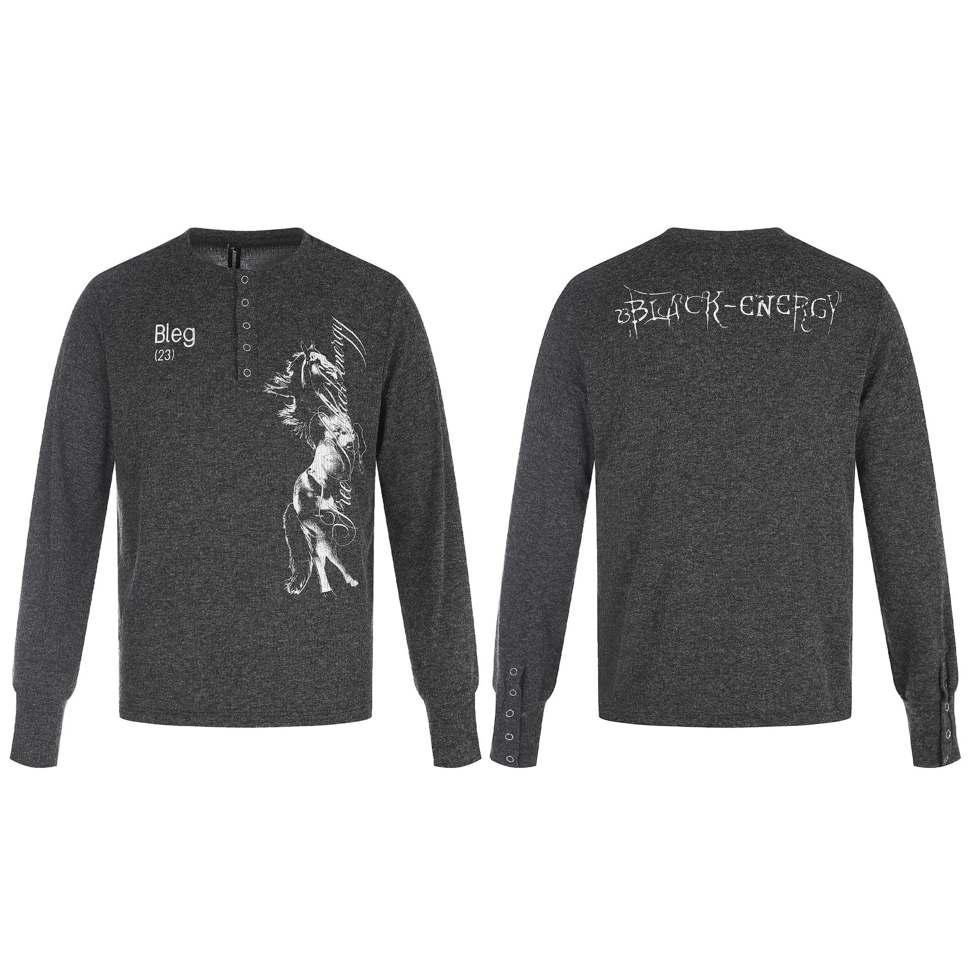 Men's Printed Long Sleeve Henley Shirt made of Soft Jersey with Snap Placket Chichicherry