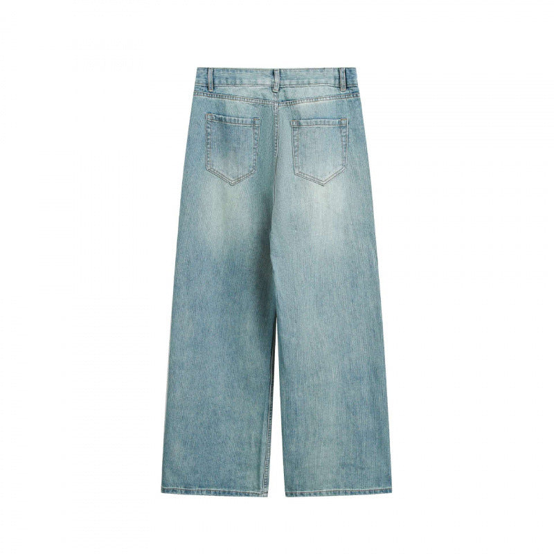 Ladies Loose High-Waist Cropped Jeans with Wide Leg and Five-Pocket Design Chichicherry
