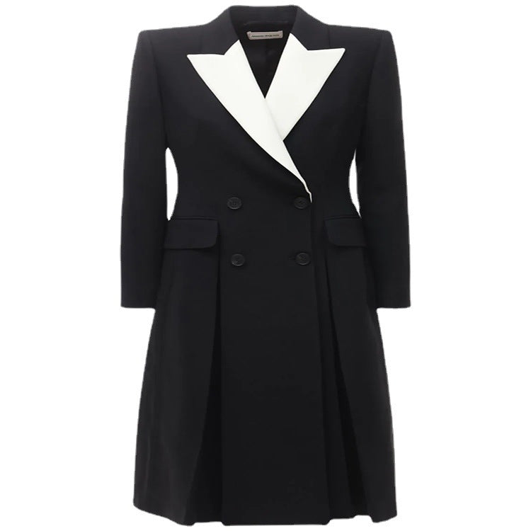 Women's fitted blazer dress-coat with contrasting shawl collar and flared skirt Chichicherry