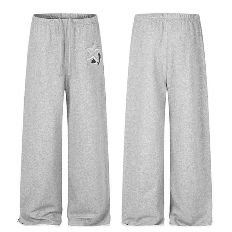Women's Extra Wide Palazzo Sweatpants with Comfort Waistband, Drawstring and Star Applique Chichicherry