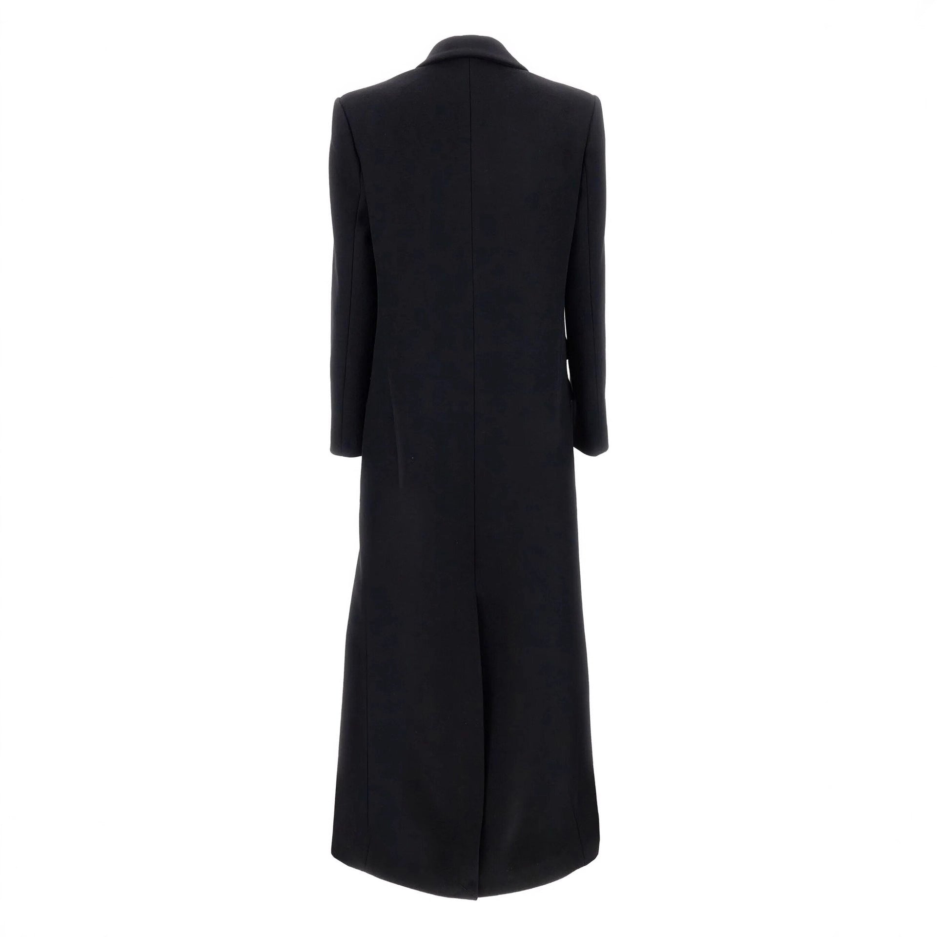 Women double-breasted wool coat with gold buttons, shoulder pads, and flap pockets Chichicherry