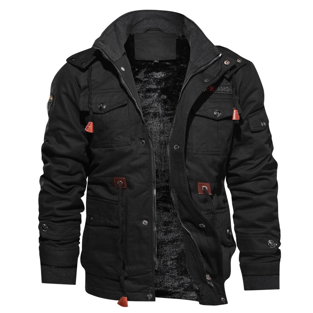 Men's padded canvas field parka in utility look with teddy fleece lining and adjustable waist drawstring Chichicherry
