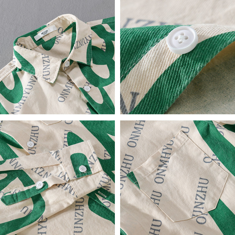 Men's Typographic Overshirt Shirt made of Cotton Twill in Relaxed Fit with Chest Pocket Chichicherry