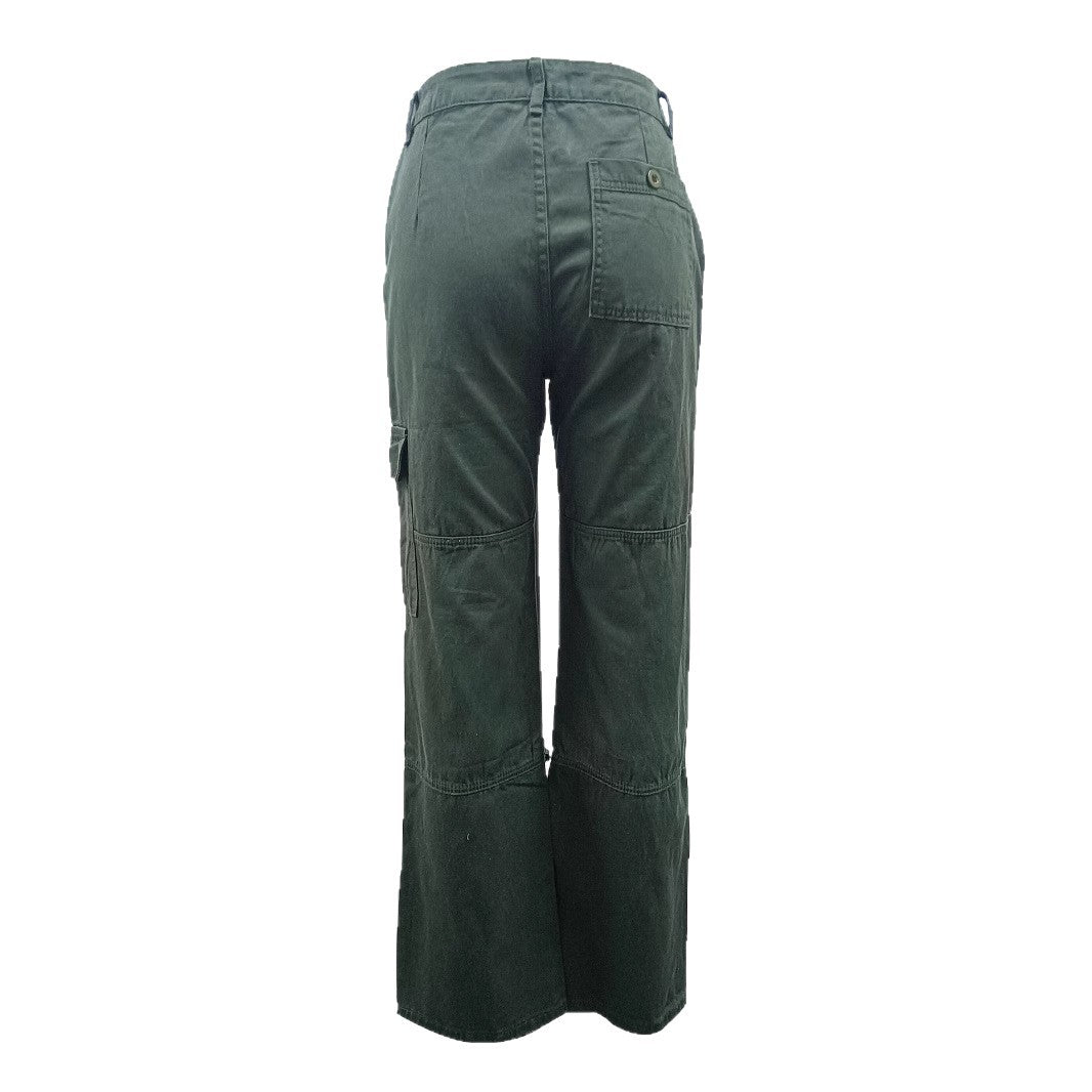 Women's High-Waisted Cargo Palazzo Pants with Seam Segments and Side Flap Pocket Chichicherry
