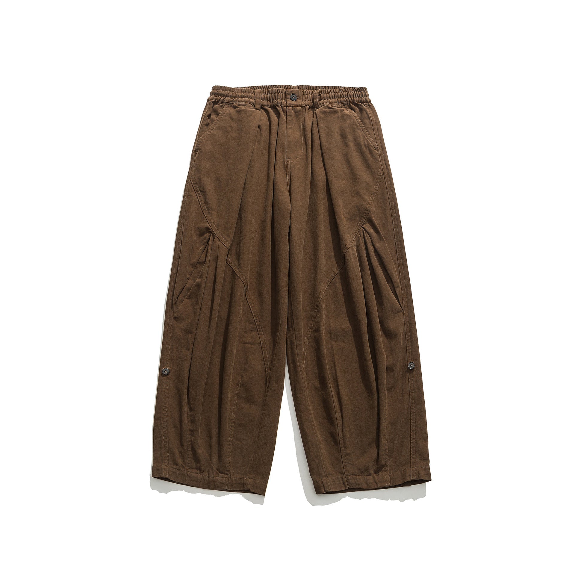 Women's wide utility cargo pants with elastic waistband and decorative pleats
