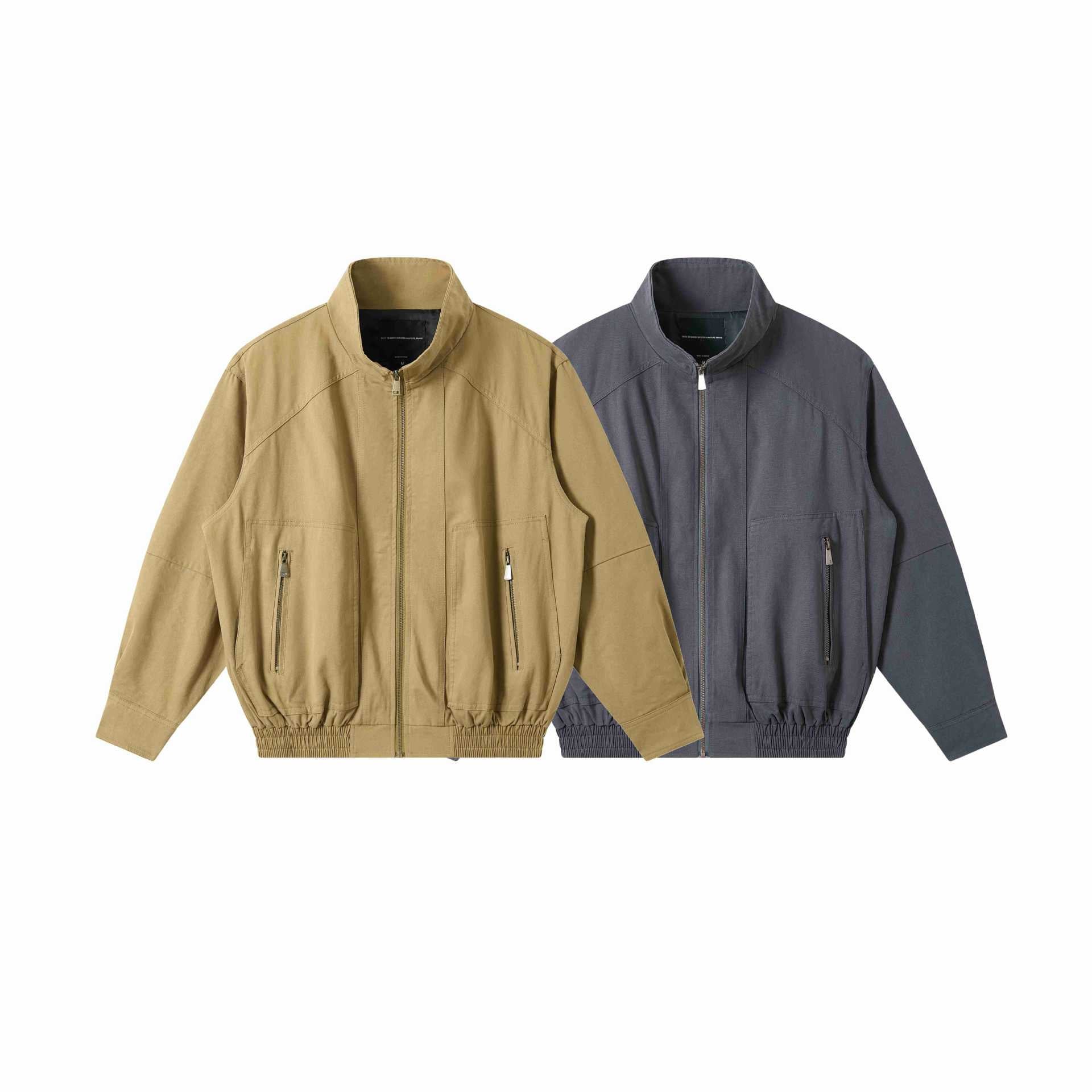 Men's Lightweight Canvas Field Jacket with Stand-Up Collar, Concealed Zipper and Elastic Hem Chichicherry