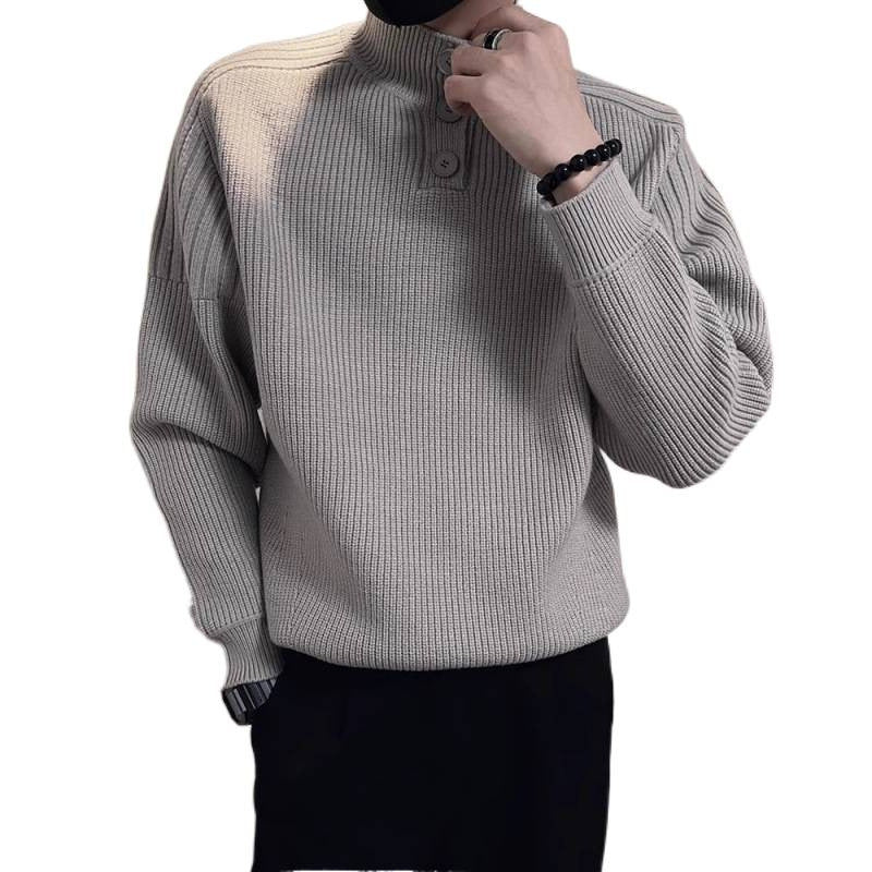 Herren Relaxed Rippstrick‑Pullover mit Halbknopf‑Stehkragen Chichicherry
