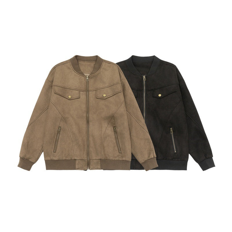 Unisex short jacket in vintage suede look with chest flaps, zip pockets and ribbed cuffs Chichicherry