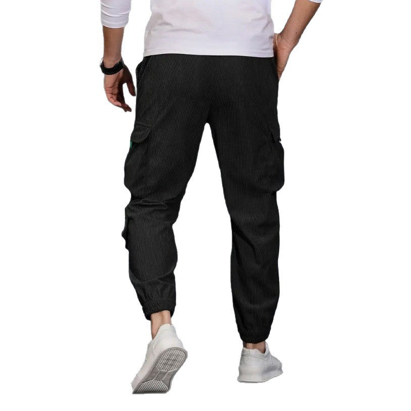 Men's Cord Cargo Jogging Pants with Elastic Waistband, Drawstring & Multiple Pockets Chichicherry
