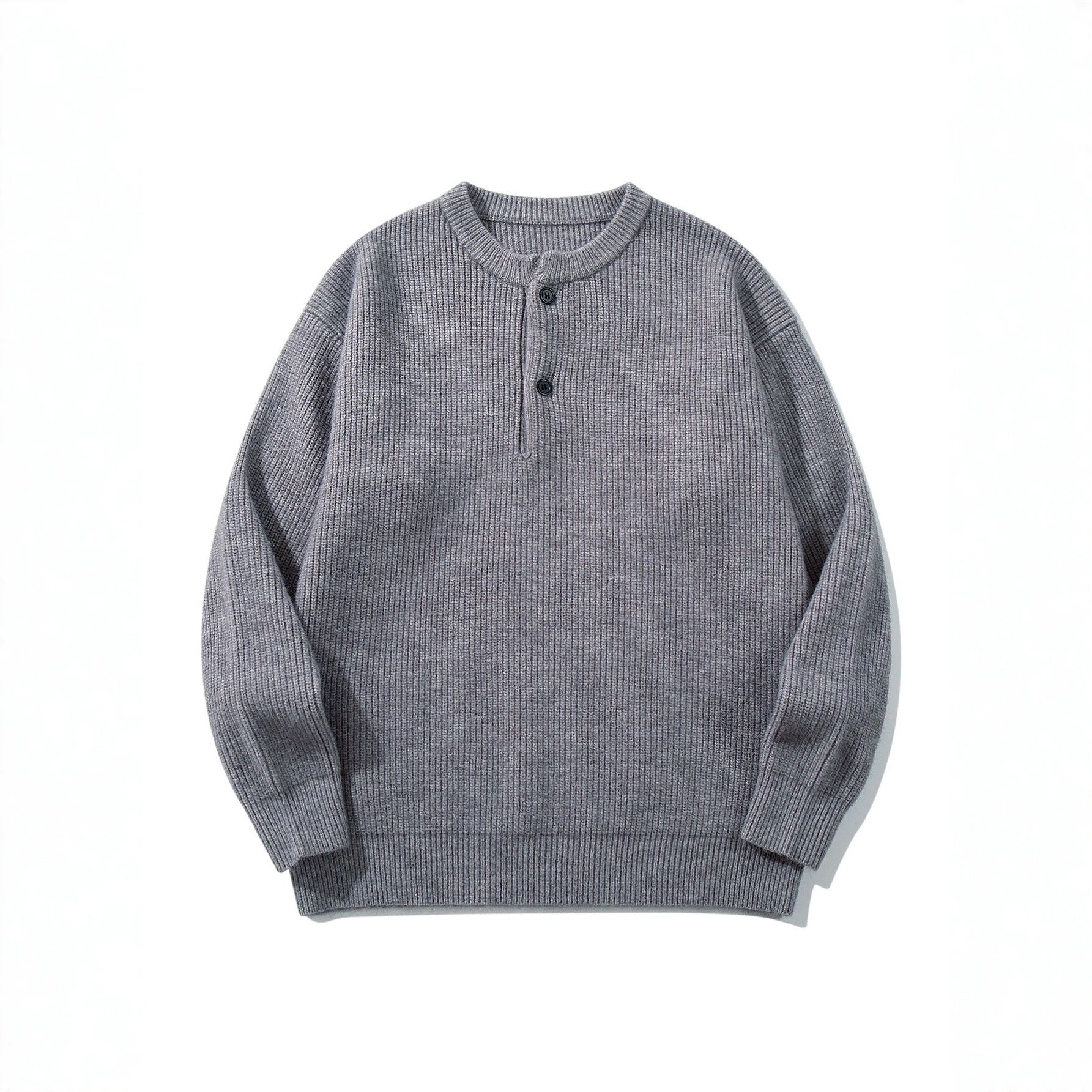 Men's chunky knit henley sweater with half button placket and ribbed cuffs Chichicherry