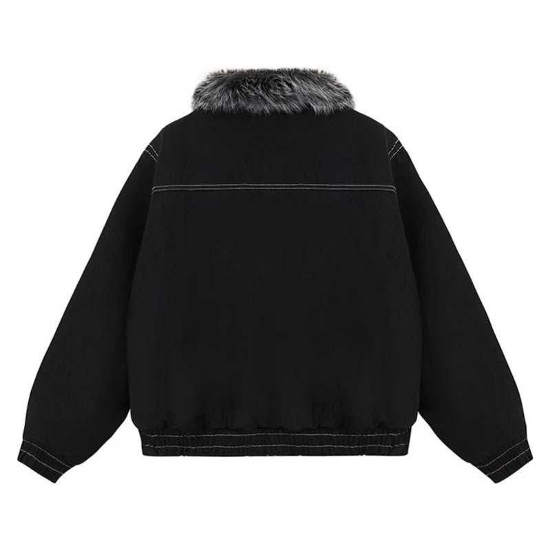 Women's padded bomber jacket with faux fur collar, contrast stitching, and buckle details Chichicherry