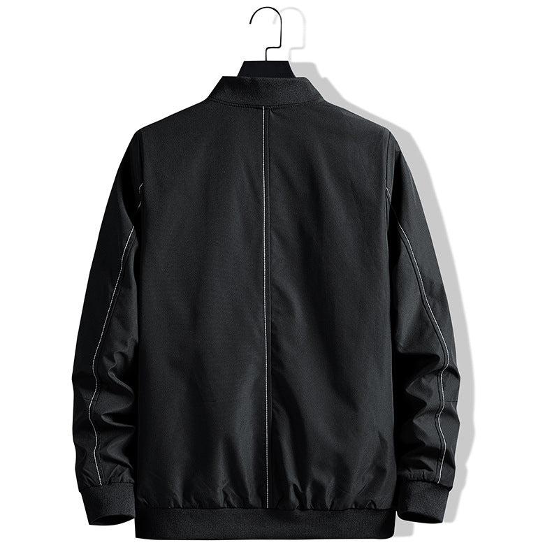 Men's Lightweight Bomber Jacket with Contrast Stitching, Zipper and Patch Pockets Chichicherry