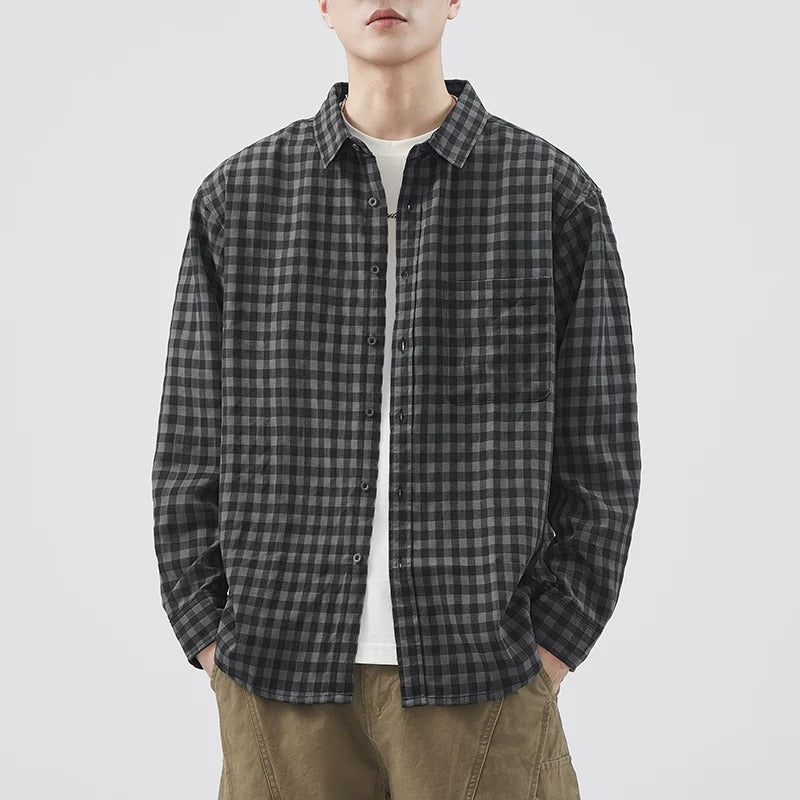 Herren Karierte Overshirt-Hemdjacke aus Baumwollmischung mit Brusttasche und lockerem Schnitt Chichicherry