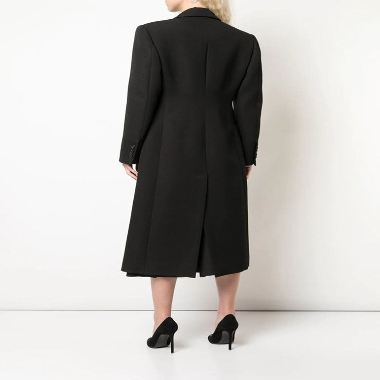 Women Slim fit double-breasted wool blend long coat with distinctive shoulder Chichicherry