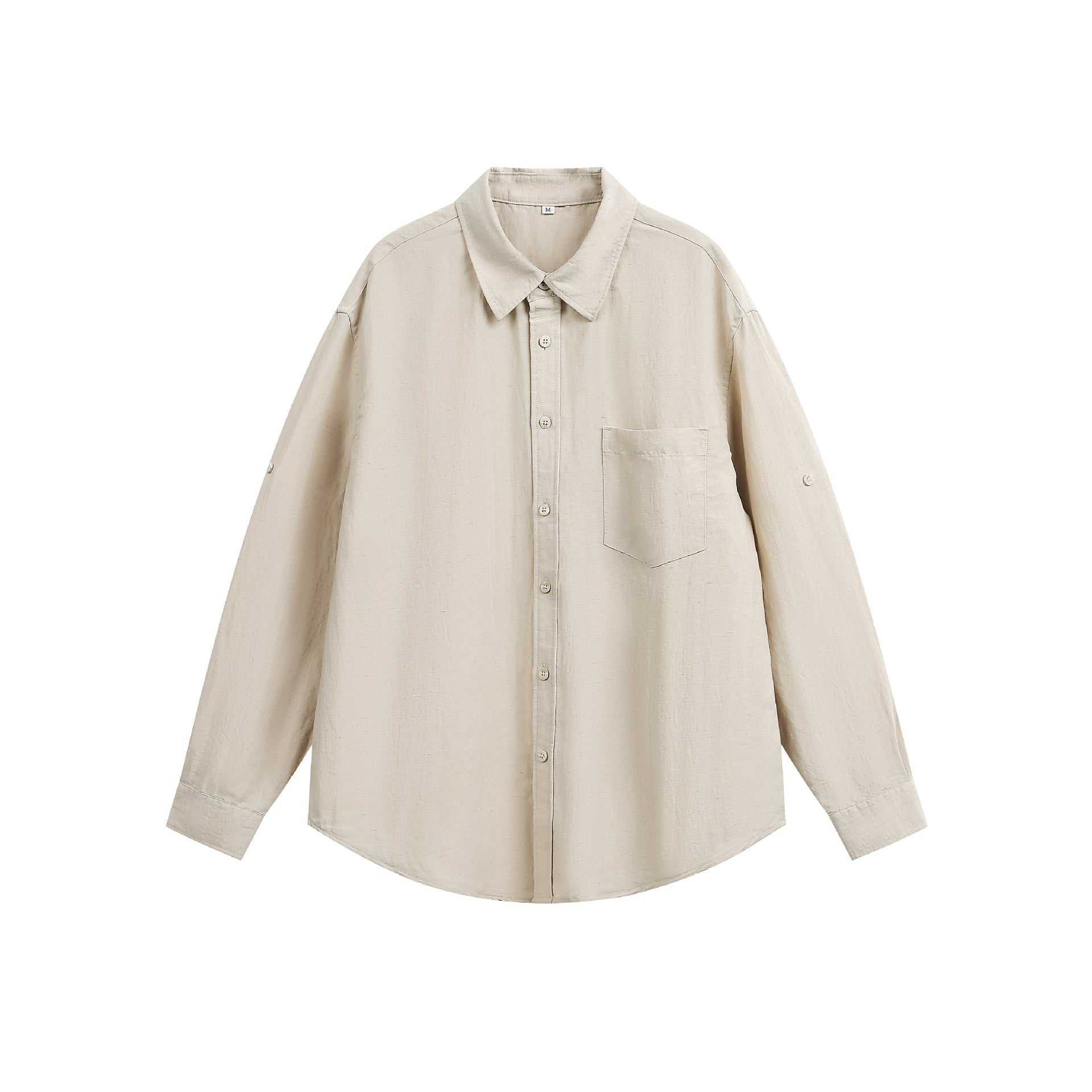 Unisex Oversize shirt jacket made of lightweight linen blend with Kent collar and patch chest pocket Chichicherry