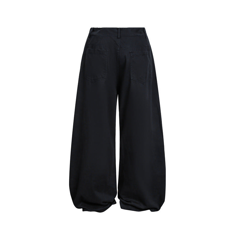 Women's High-Cut Balloon Culotte Pants with Wide Leg Width, Visible Button Placket and Side Pockets