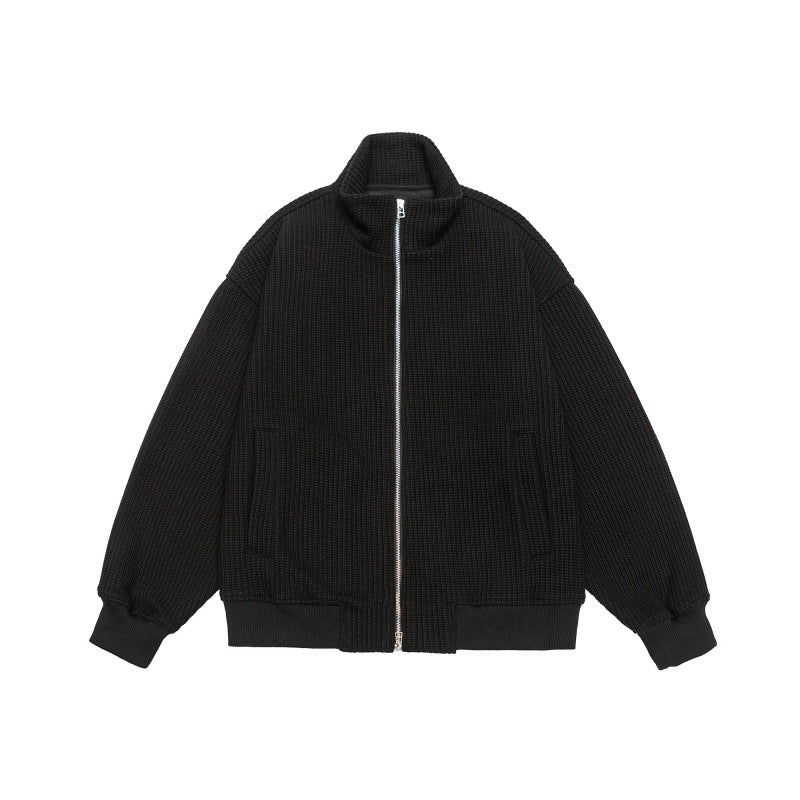 Unisex chunky knit boxy zip jacket with stand-up collar and ribbed cuffs Chichicherry