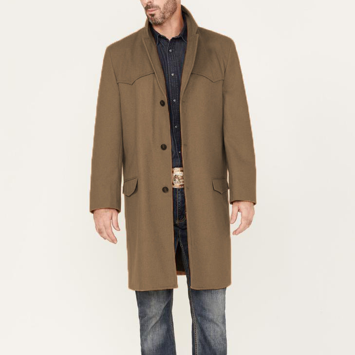 Men's long-cut wool coat with western yoke and flap pockets Chichicherry