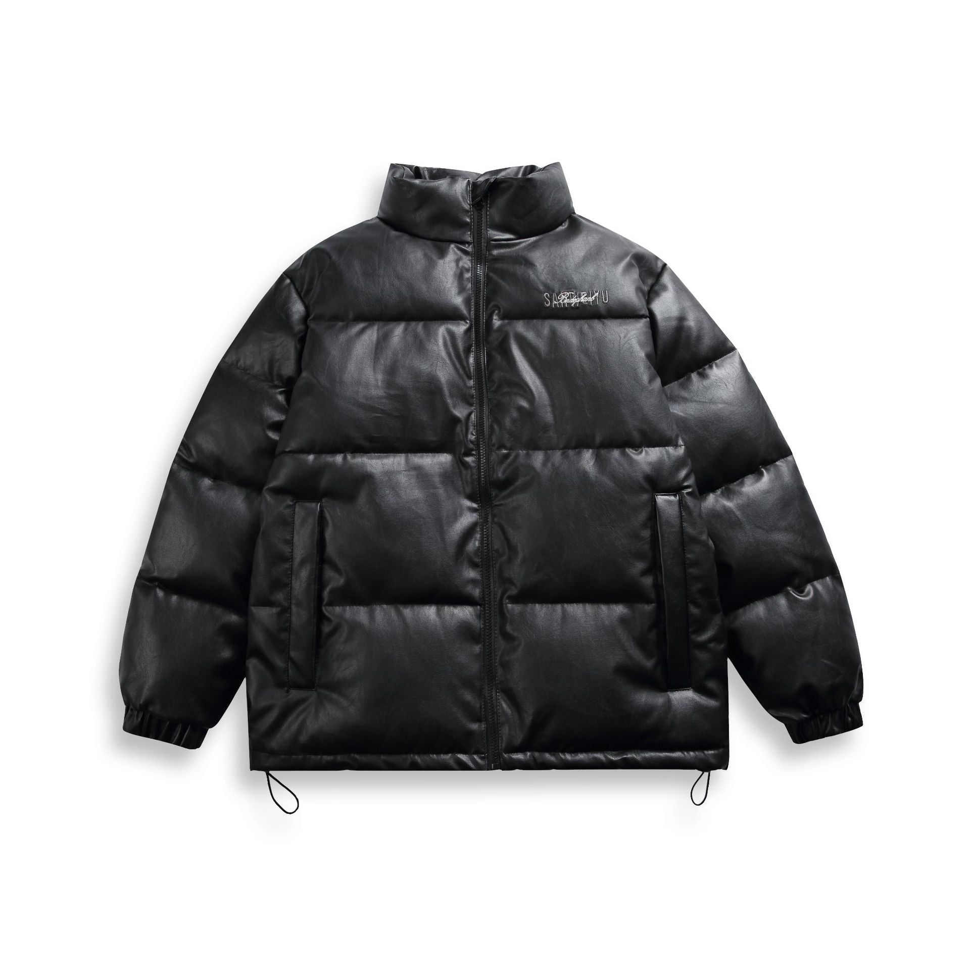 Unisex short-cut matte thermal puffer jacket with minimal seam construction and drawstring hem Chichicherry