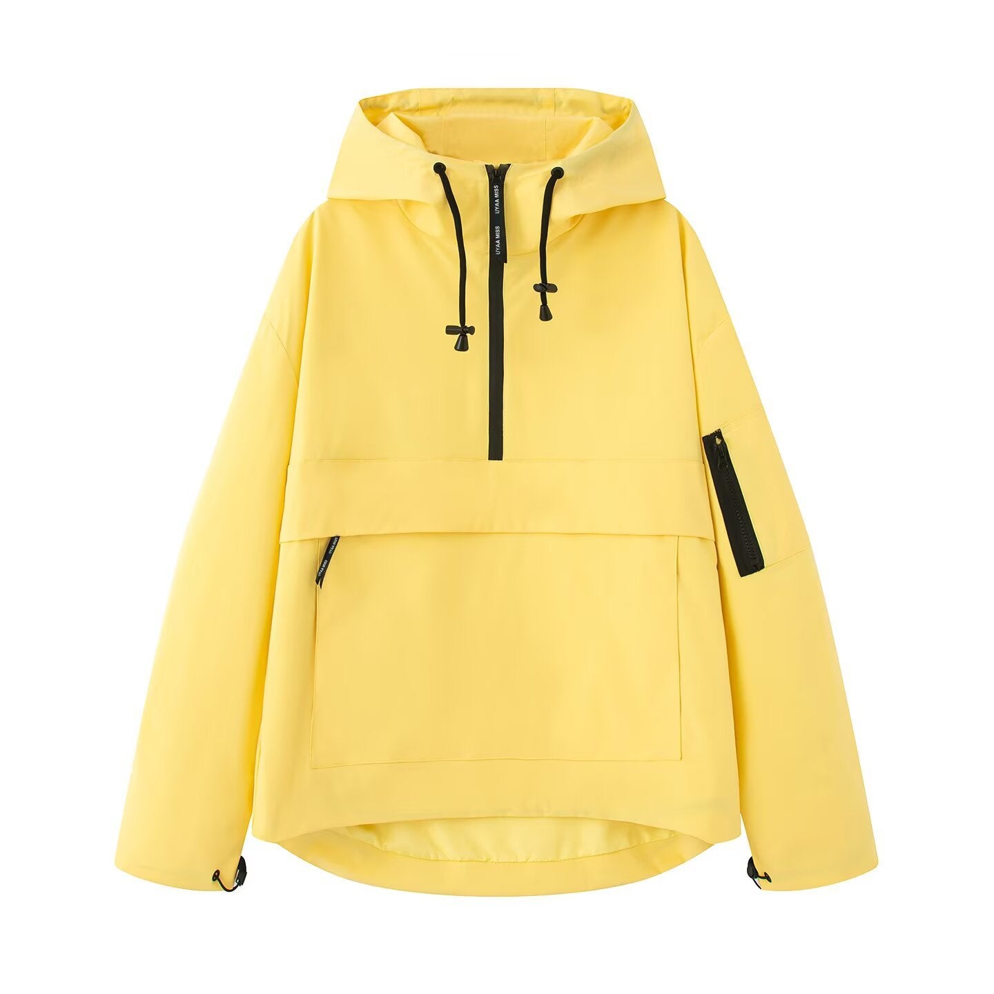 Women's Oversize Windbreaker-Anorak with Hood, Half-Zip and Kangaroo Pocket Chichicherry