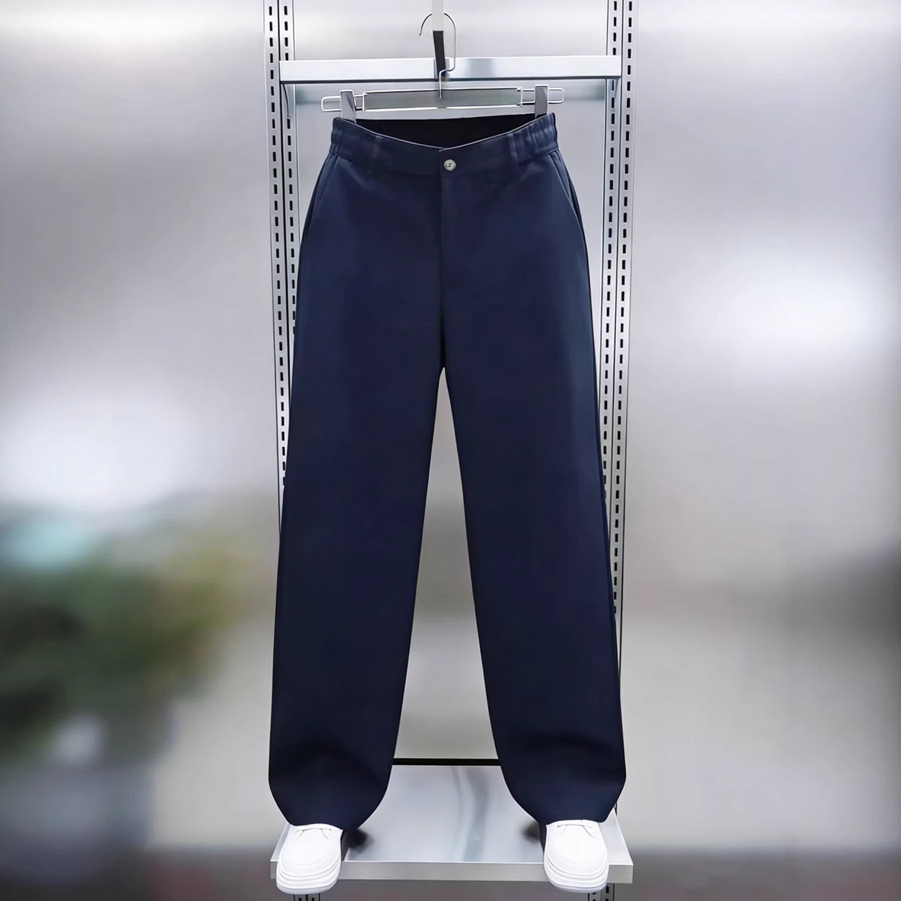 Men's Wide Twill Trousers with High Waist, Elastic Back Waistband and Straight Leg Chichicherry