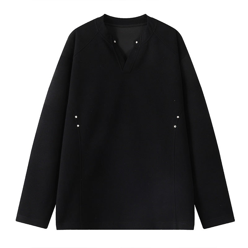 Men's Oversized Sweatshirt with V-Slit, Raglan Sleeves and Stud Details Chichicherry