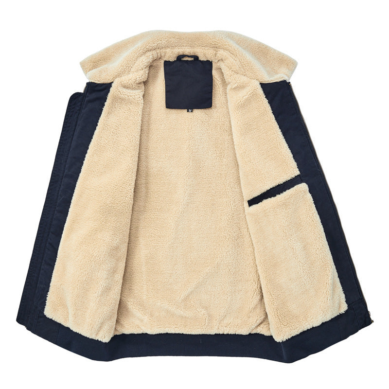 Men's Fleece-Lined Flight Jacket Blouson with Sherpa Collar and Patch Details Chichicherry